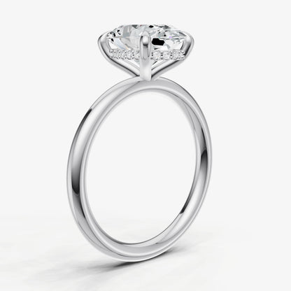 Oval Four Claw Solitaire Engagement Ring with Hidden Halo