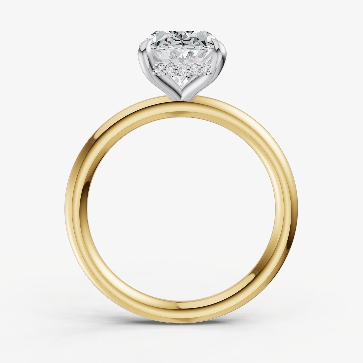Oval Four Claw Solitaire Engagement Ring with Hidden Halo