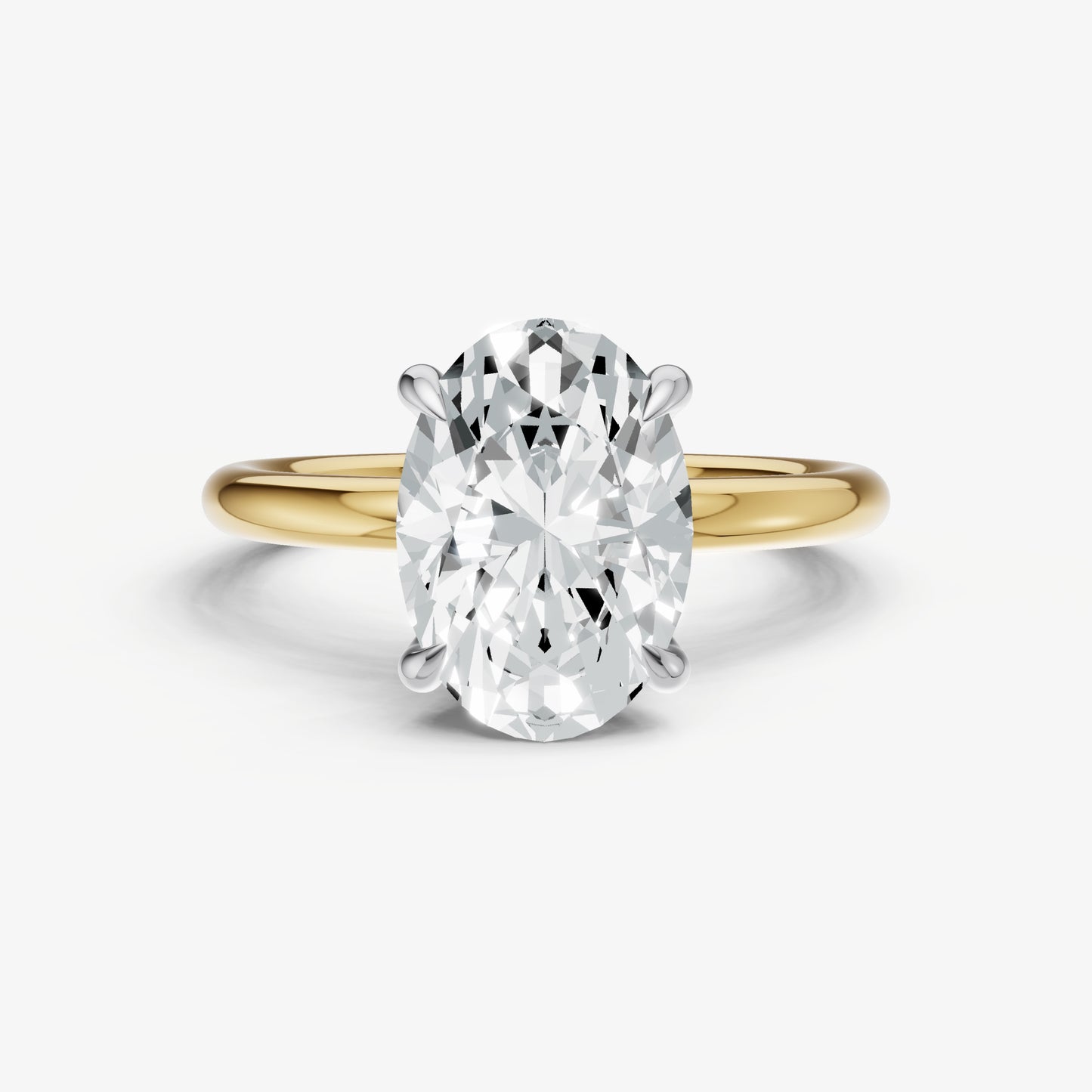 Oval Four Claw Solitaire Engagement Ring with Hidden Halo