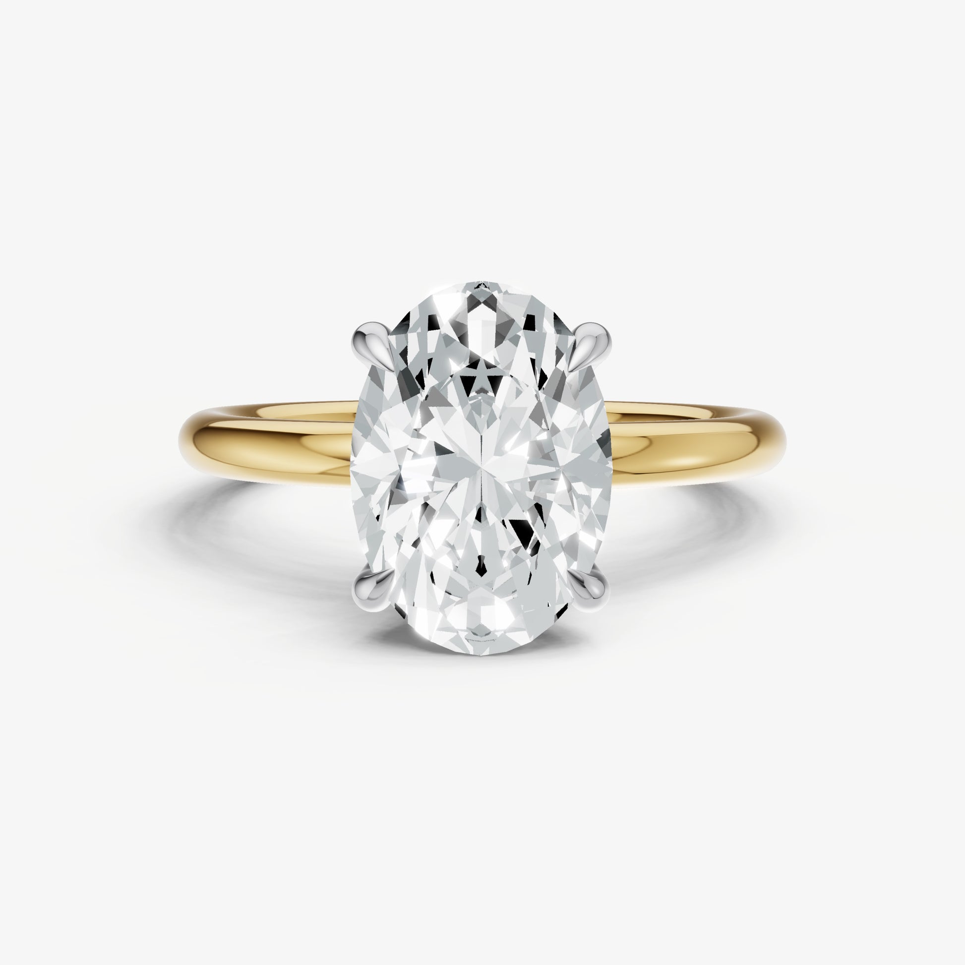 Oval Four Claw Solitaire Engagement Ring with Hidden Halo