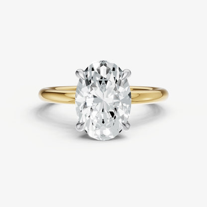 Oval Four Claw Solitaire Engagement Ring with Hidden Halo