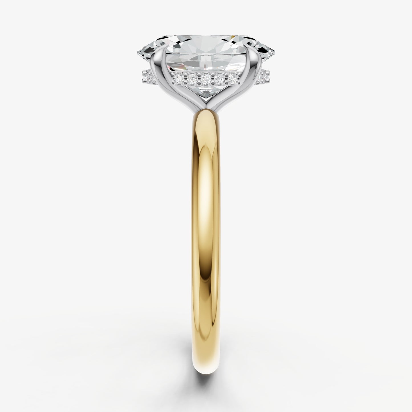 Oval Four Claw Solitaire Engagement Ring with Hidden Halo