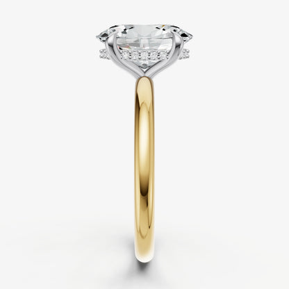 Oval Four Claw Solitaire Engagement Ring with Hidden Halo