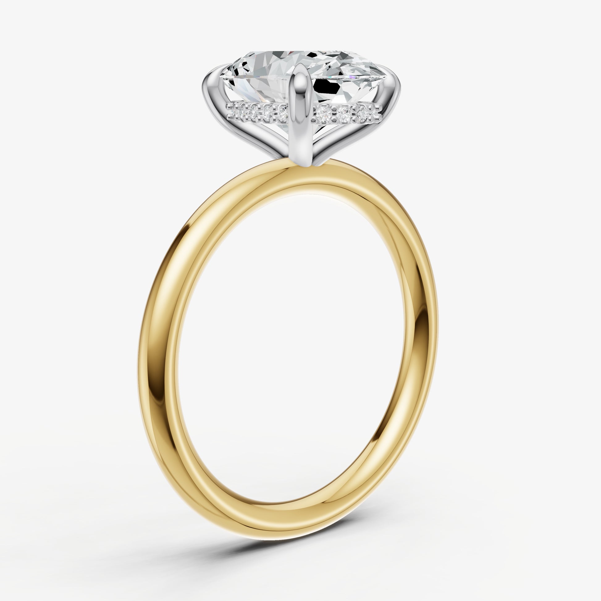 Oval Four Claw Solitaire Engagement Ring with Hidden Halo