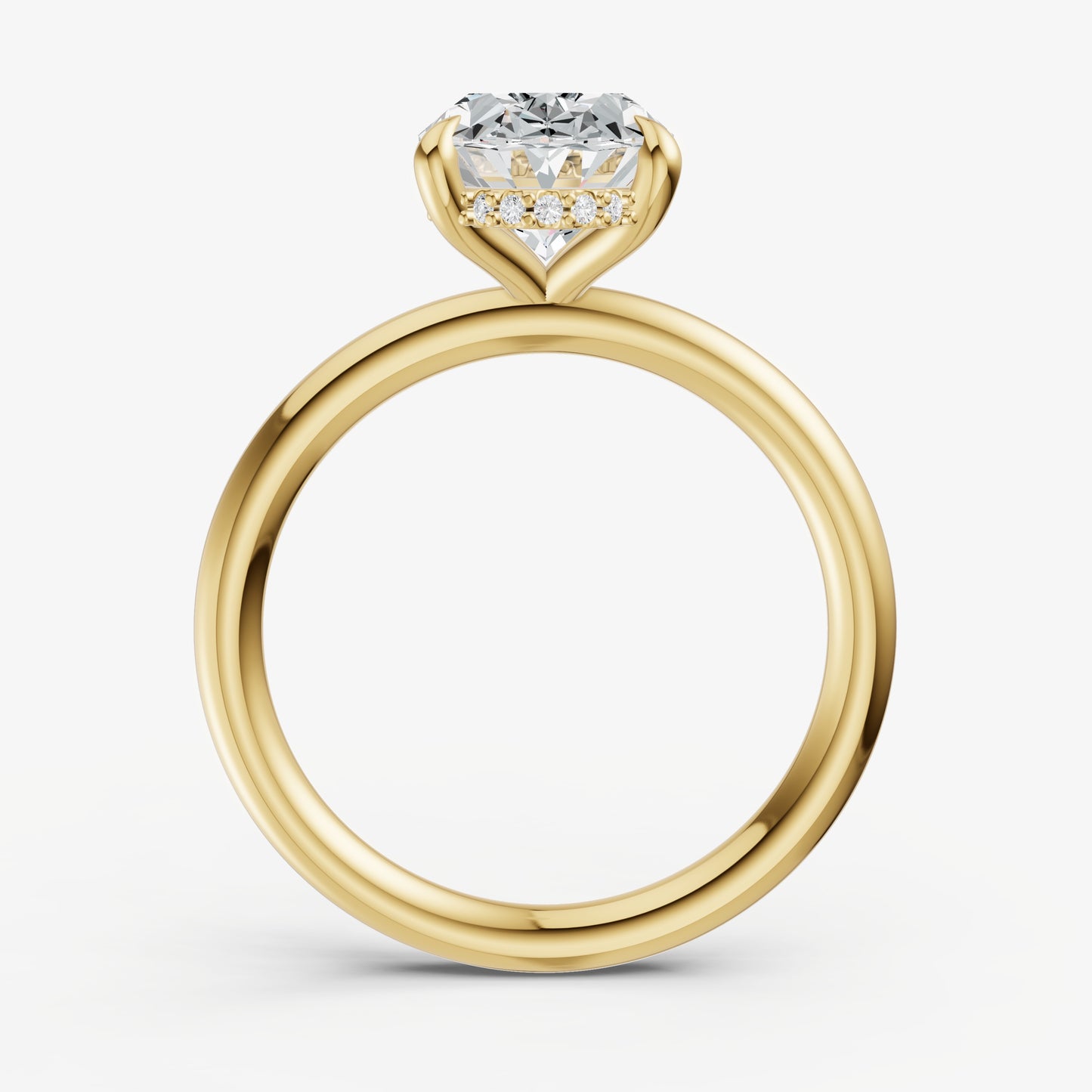 Oval Four Claw Solitaire Engagement Ring with Hidden Halo