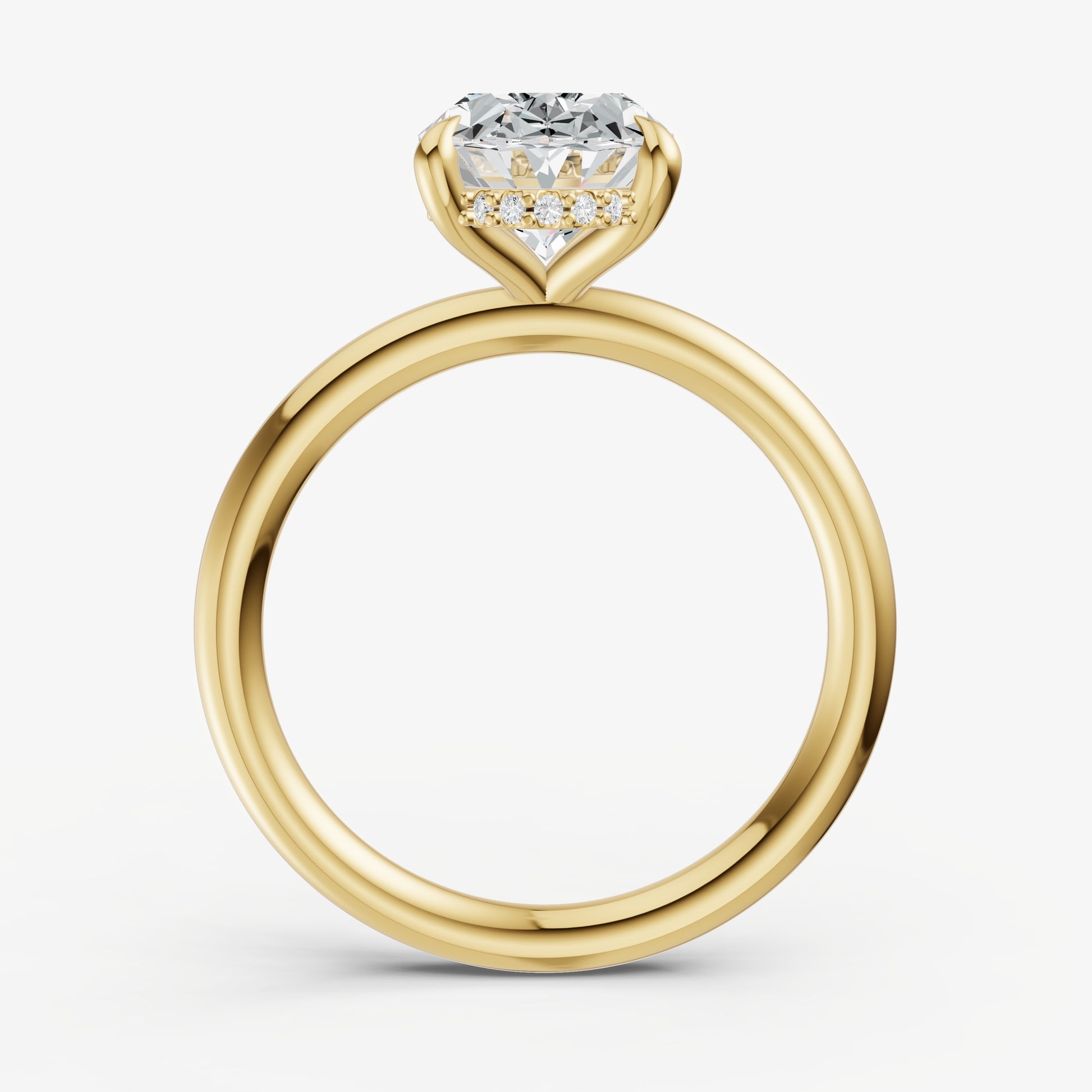 Oval Four Claw Solitaire Engagement Ring with Hidden Halo