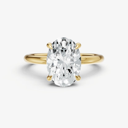 Oval Four Claw Solitaire Engagement Ring with Hidden Halo