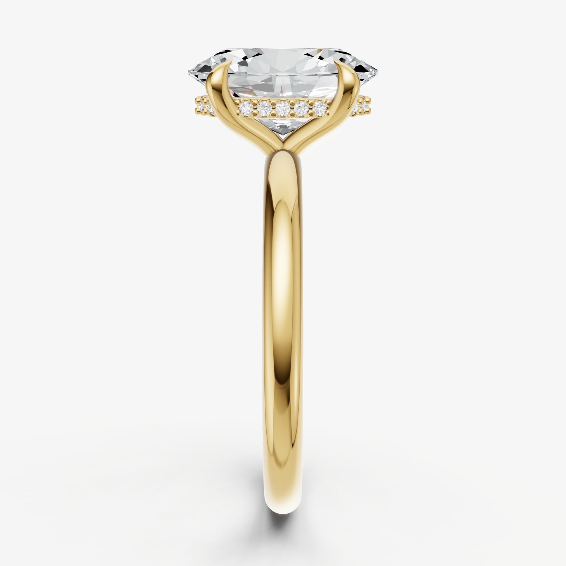 Oval Four Claw Solitaire Engagement Ring with Hidden Halo