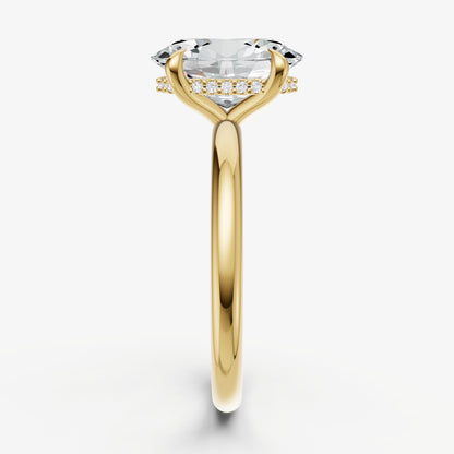 Oval Four Claw Solitaire Engagement Ring with Hidden Halo