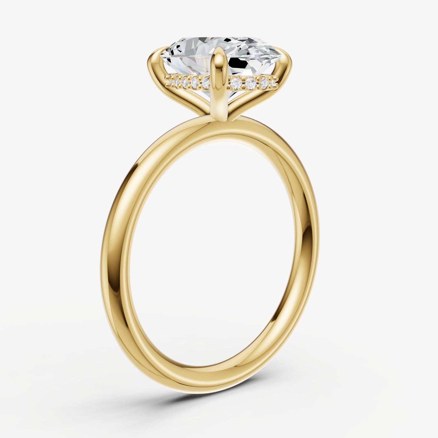 Oval Four Claw Solitaire Engagement Ring with Hidden Halo