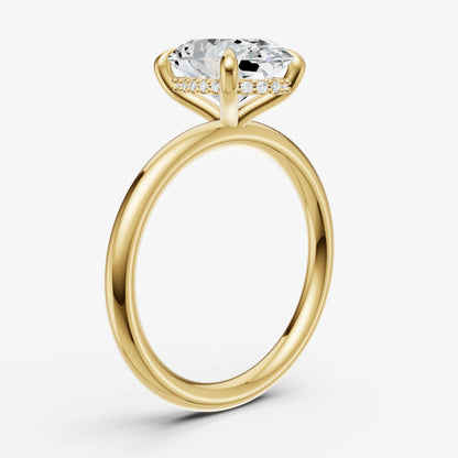 Oval Four Claw Solitaire Engagement Ring with Hidden Halo