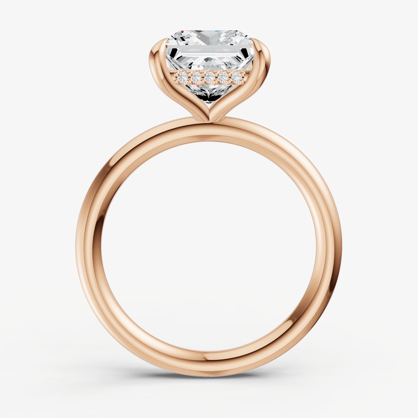 Princess Four Claw Solitaire Engagement Ring with Hidden Halo