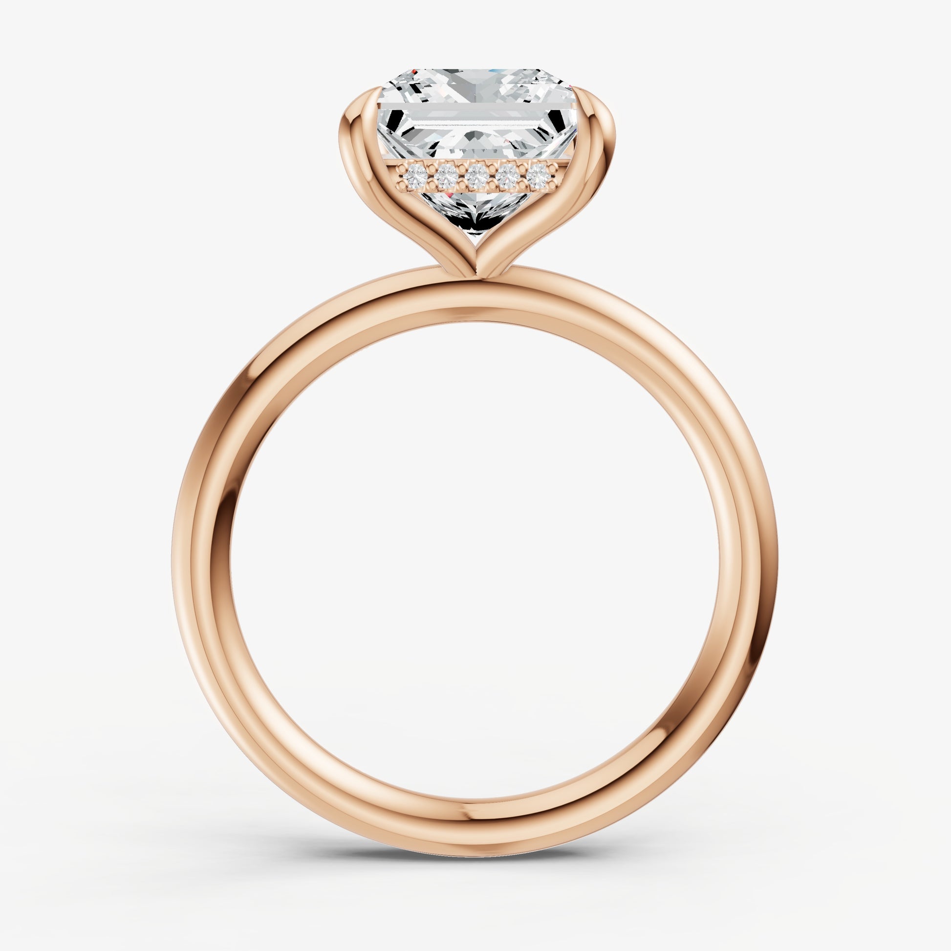 Princess Four Claw Solitaire Engagement Ring with Hidden Halo