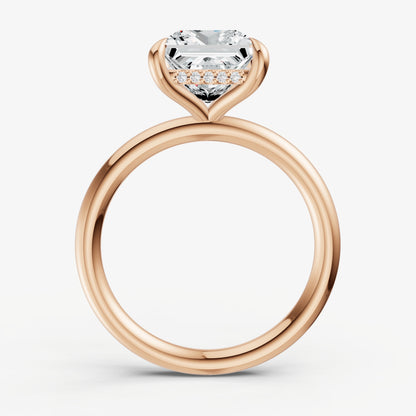Princess Four Claw Solitaire Engagement Ring with Hidden Halo