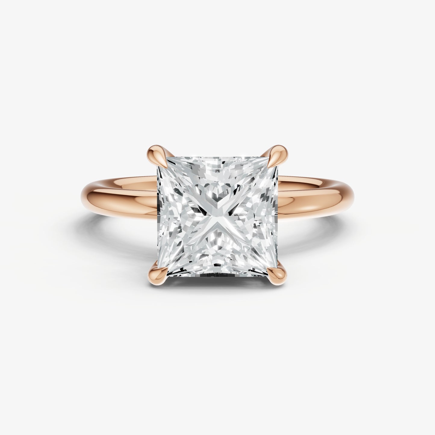 Princess Four Claw Solitaire Engagement Ring with Hidden Halo