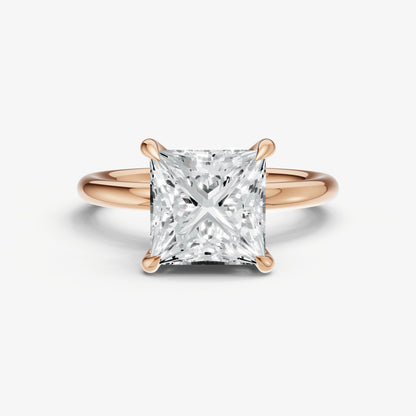 Princess Four Claw Solitaire Engagement Ring with Hidden Halo