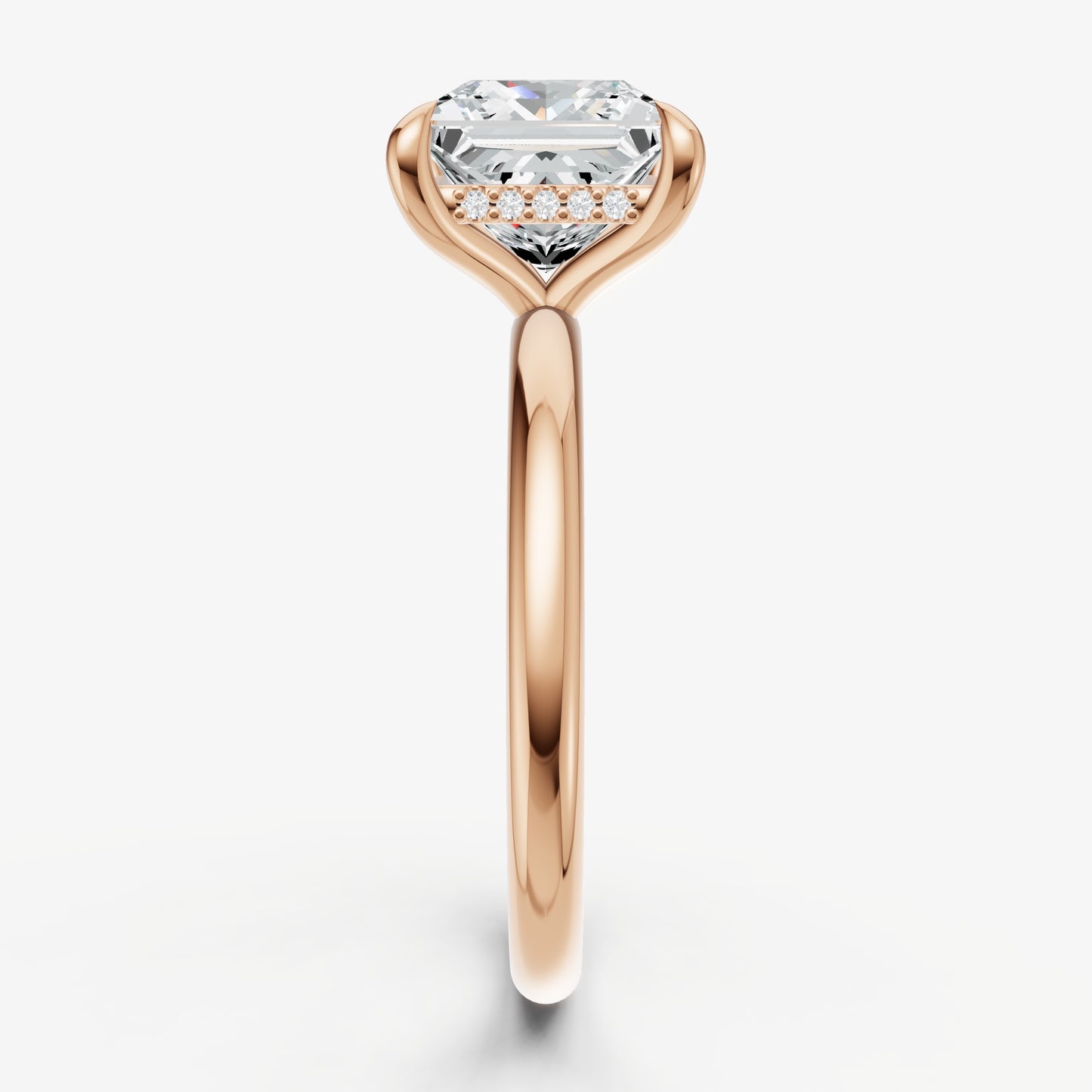 Princess Four Claw Solitaire Engagement Ring with Hidden Halo