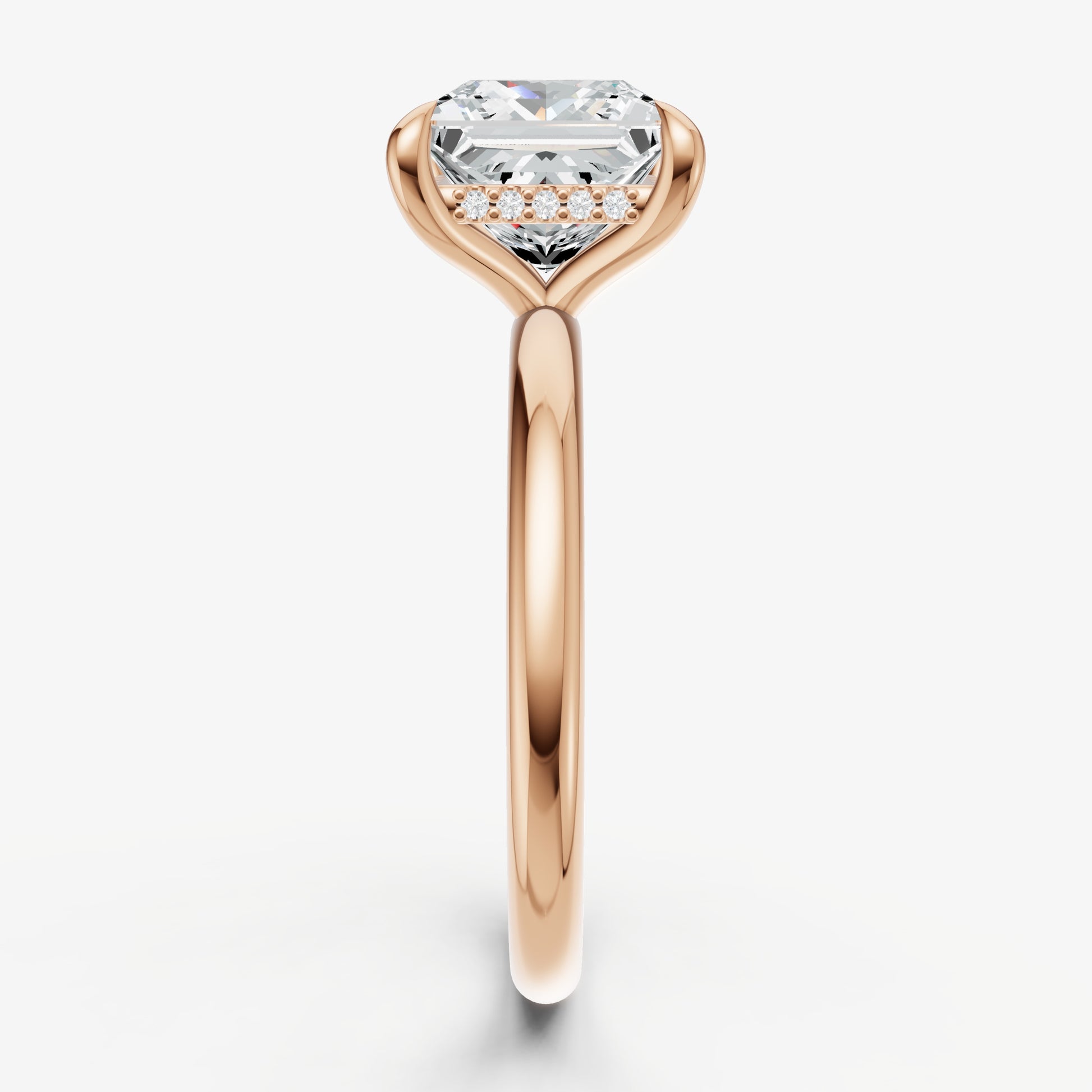 Princess Four Claw Solitaire Engagement Ring with Hidden Halo