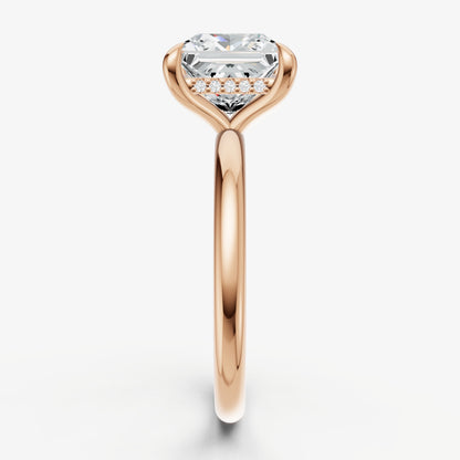 Princess Four Claw Solitaire Engagement Ring with Hidden Halo