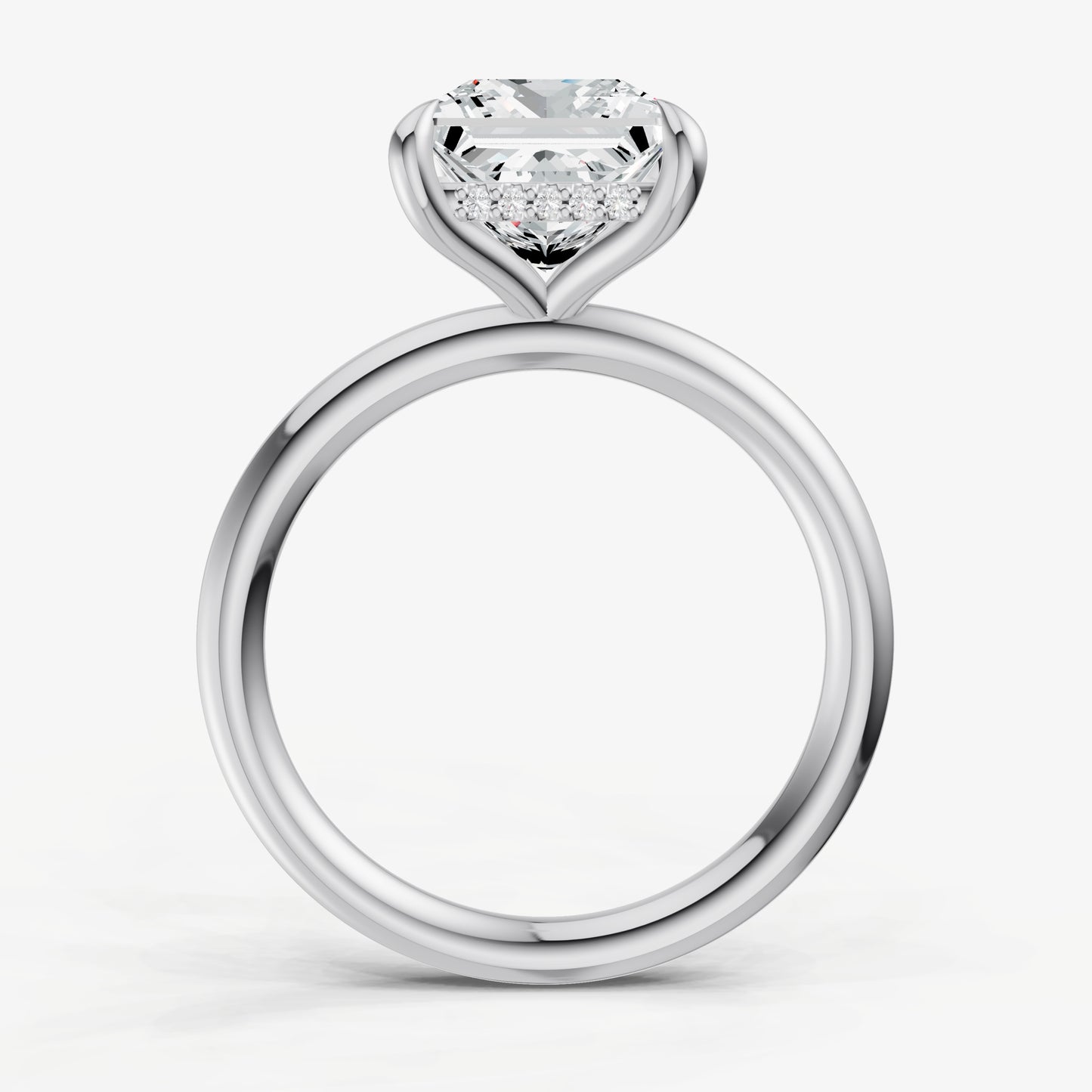 Princess Four Claw Solitaire Engagement Ring with Hidden Halo