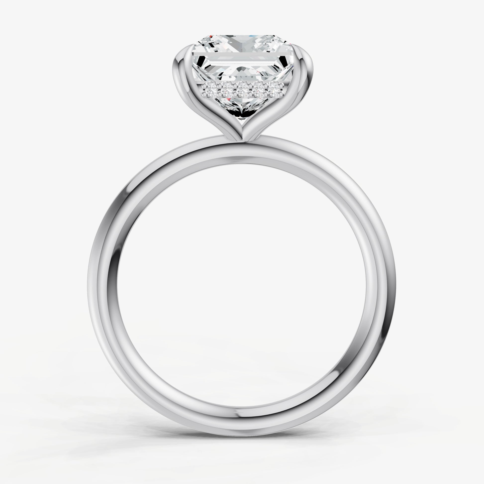 Princess Four Claw Solitaire Engagement Ring with Hidden Halo