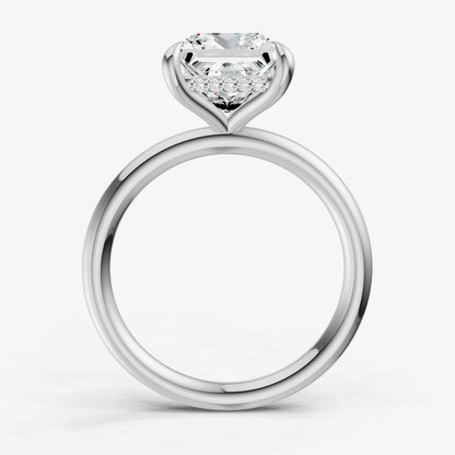Princess Four Claw Solitaire Engagement Ring with Hidden Halo