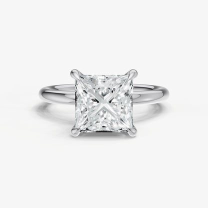 Princess Four Claw Solitaire Engagement Ring with Hidden Halo