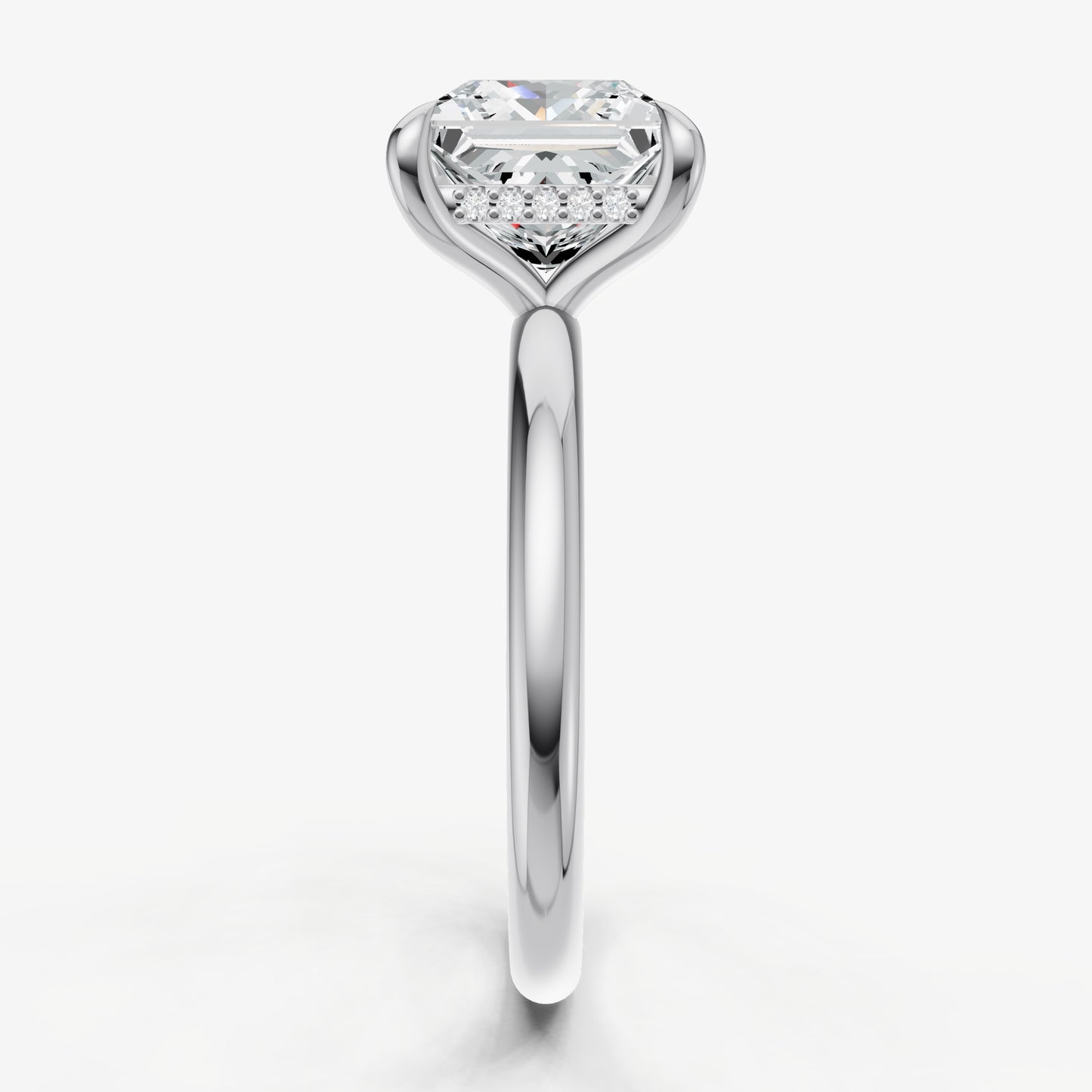 Princess Four Claw Solitaire Engagement Ring with Hidden Halo