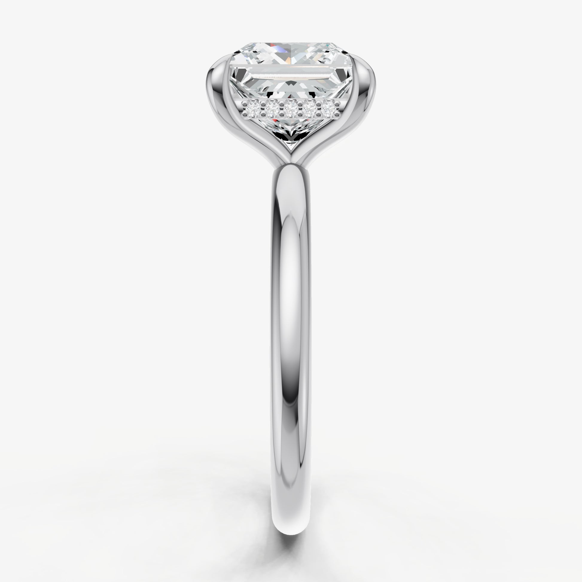 Princess Four Claw Solitaire Engagement Ring with Hidden Halo