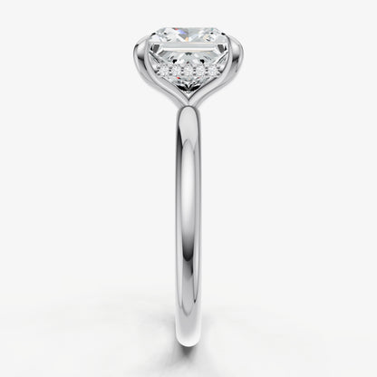 Princess Four Claw Solitaire Engagement Ring with Hidden Halo