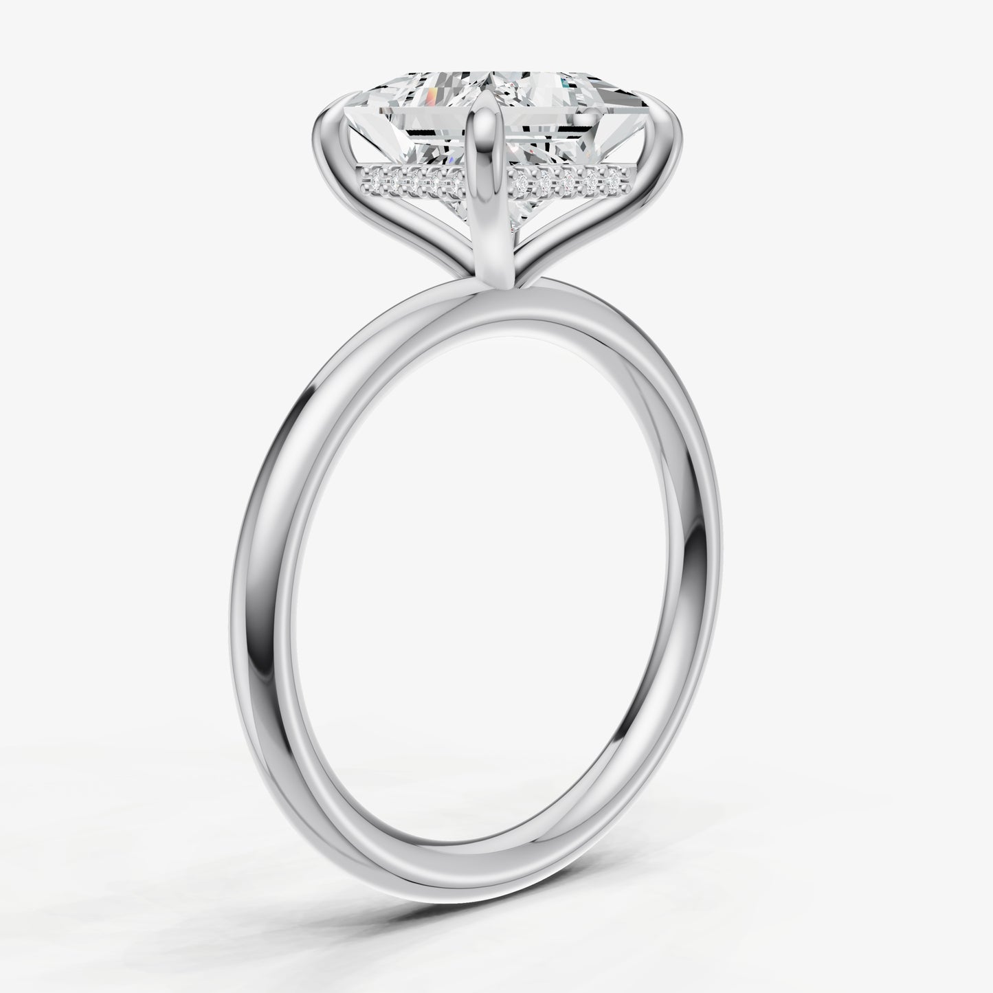 Princess Four Claw Solitaire Engagement Ring with Hidden Halo