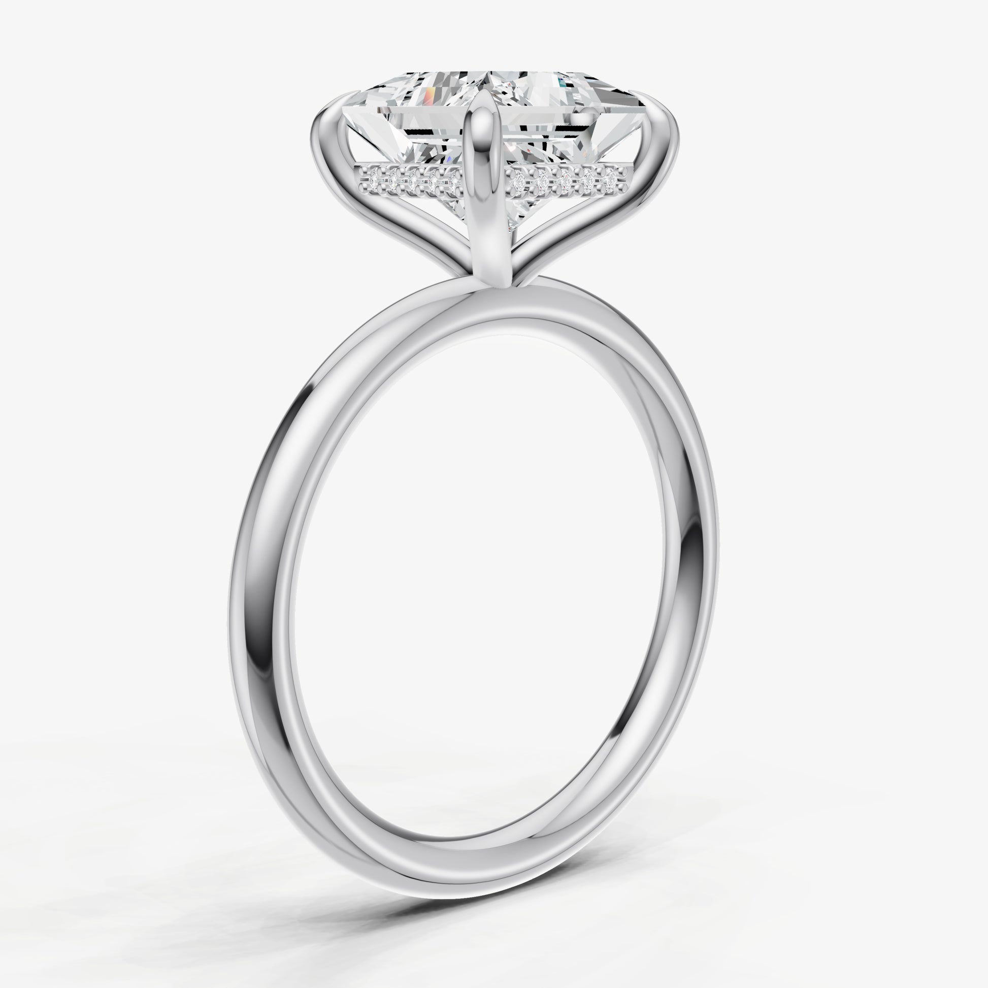 Princess Four Claw Solitaire Engagement Ring with Hidden Halo