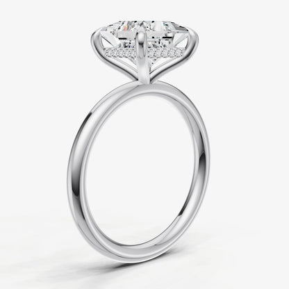 Princess Four Claw Solitaire Engagement Ring with Hidden Halo