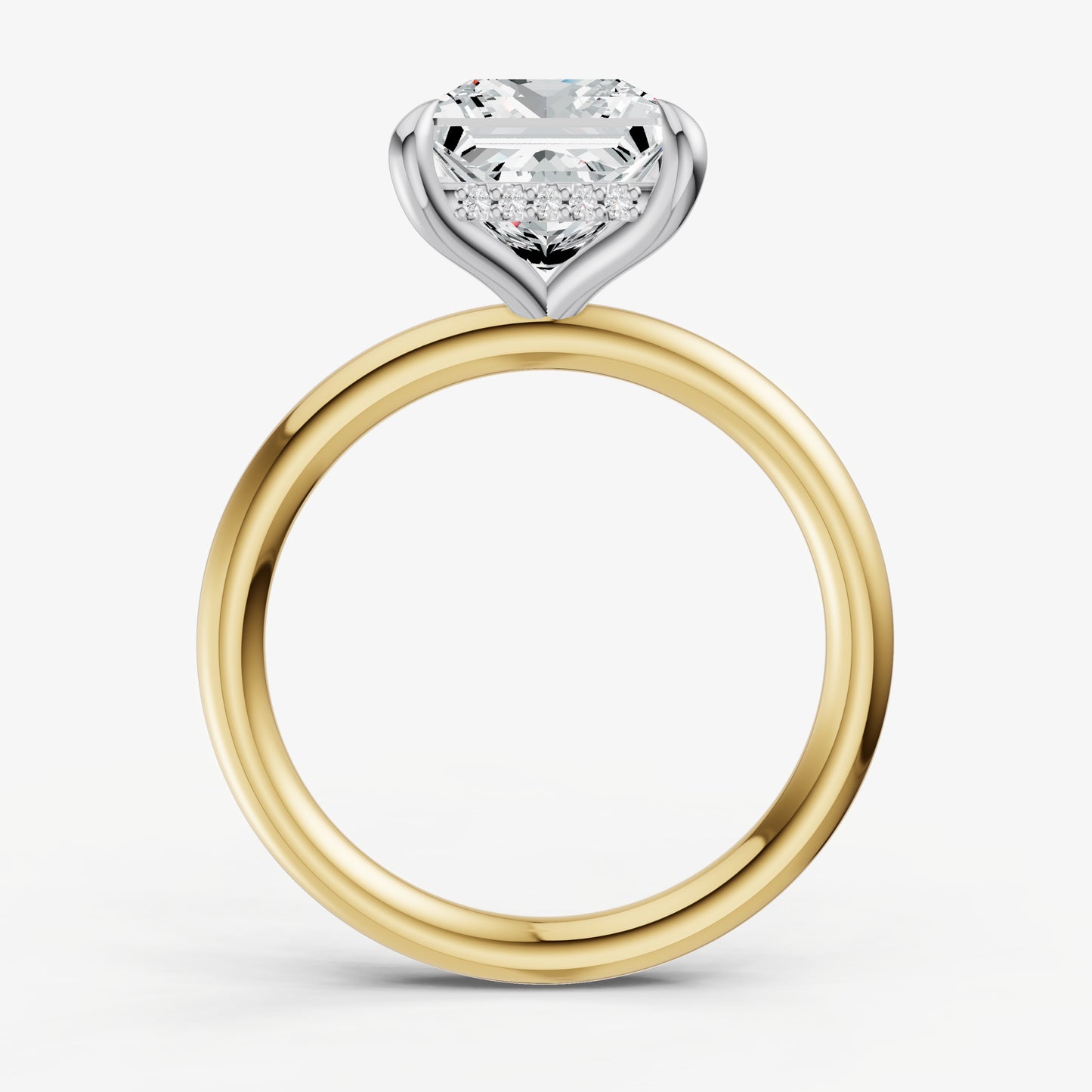 Princess Four Claw Solitaire Engagement Ring with Hidden Halo