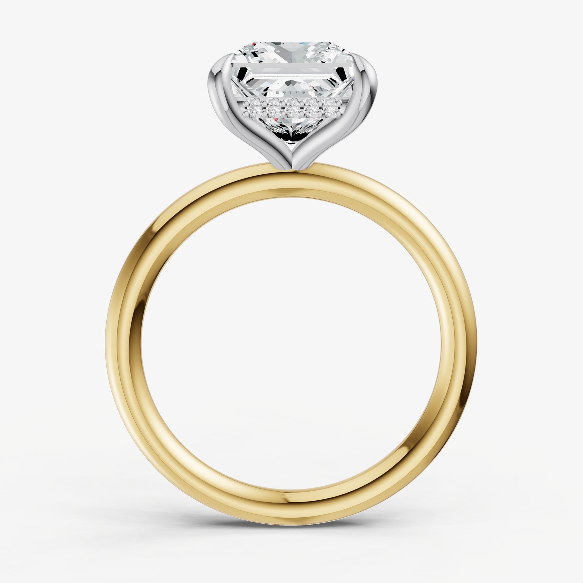 Princess Four Claw Solitaire Engagement Ring with Hidden Halo