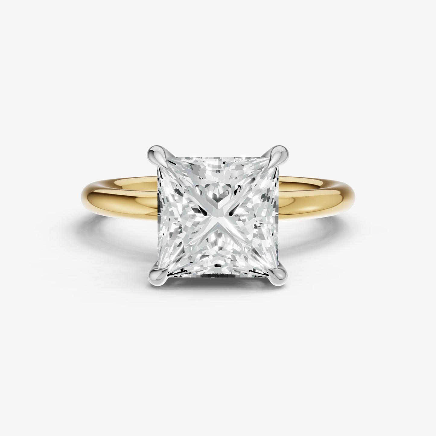 Princess Four Claw Solitaire Engagement Ring with Hidden Halo