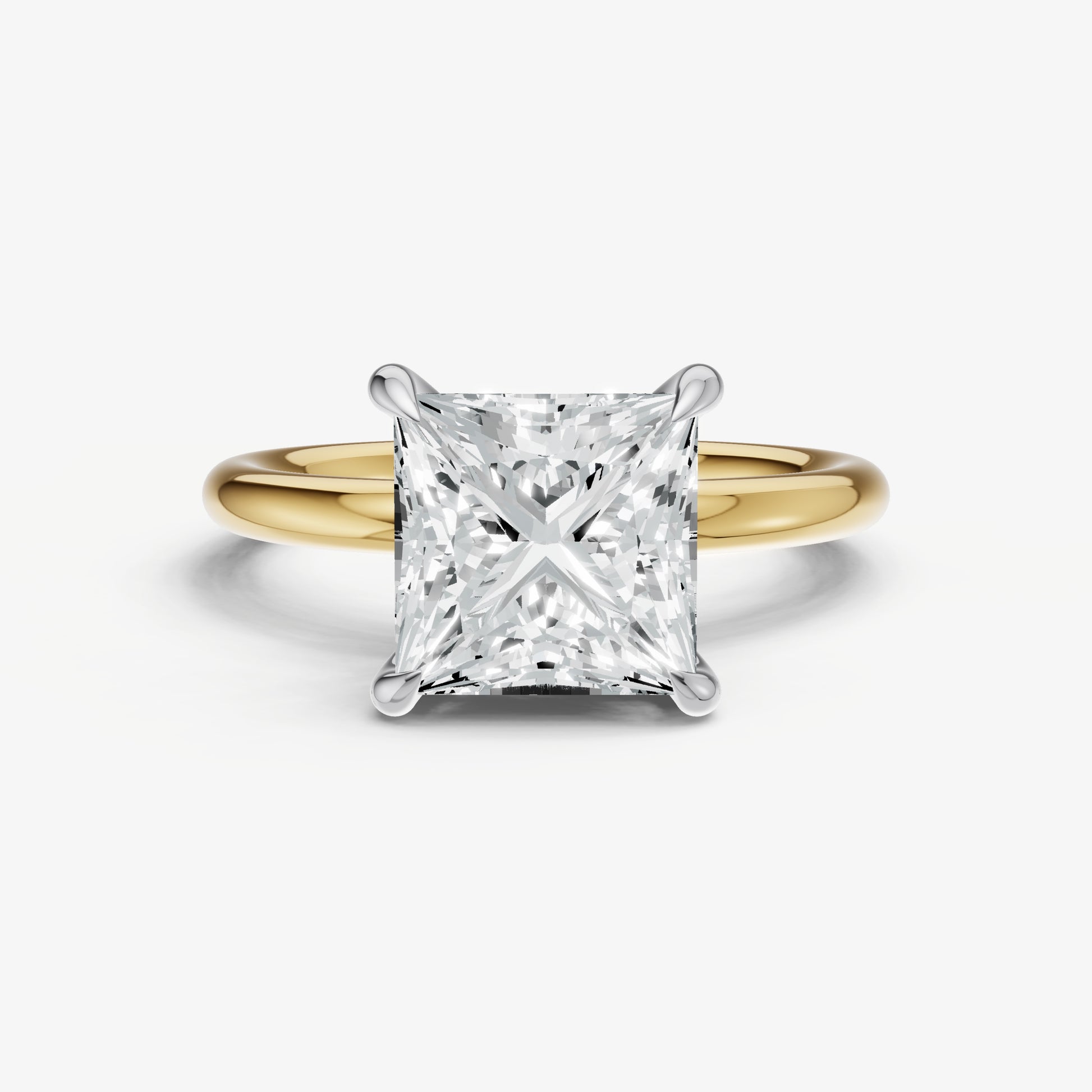 Princess Four Claw Solitaire Engagement Ring with Hidden Halo