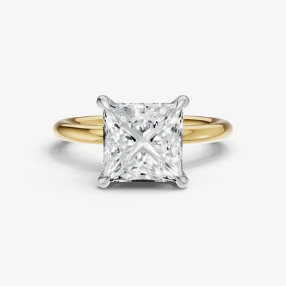 Princess Four Claw Solitaire Engagement Ring with Hidden Halo