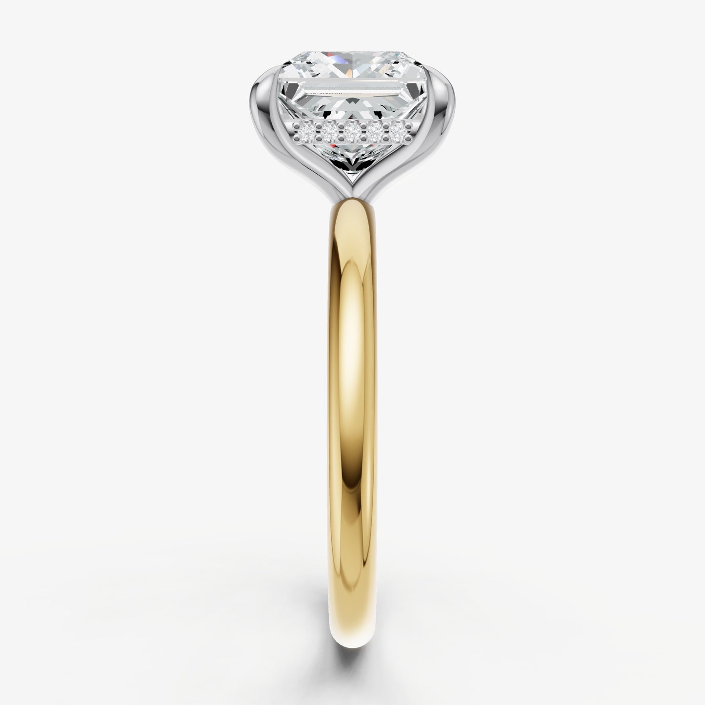 Princess Four Claw Solitaire Engagement Ring with Hidden Halo
