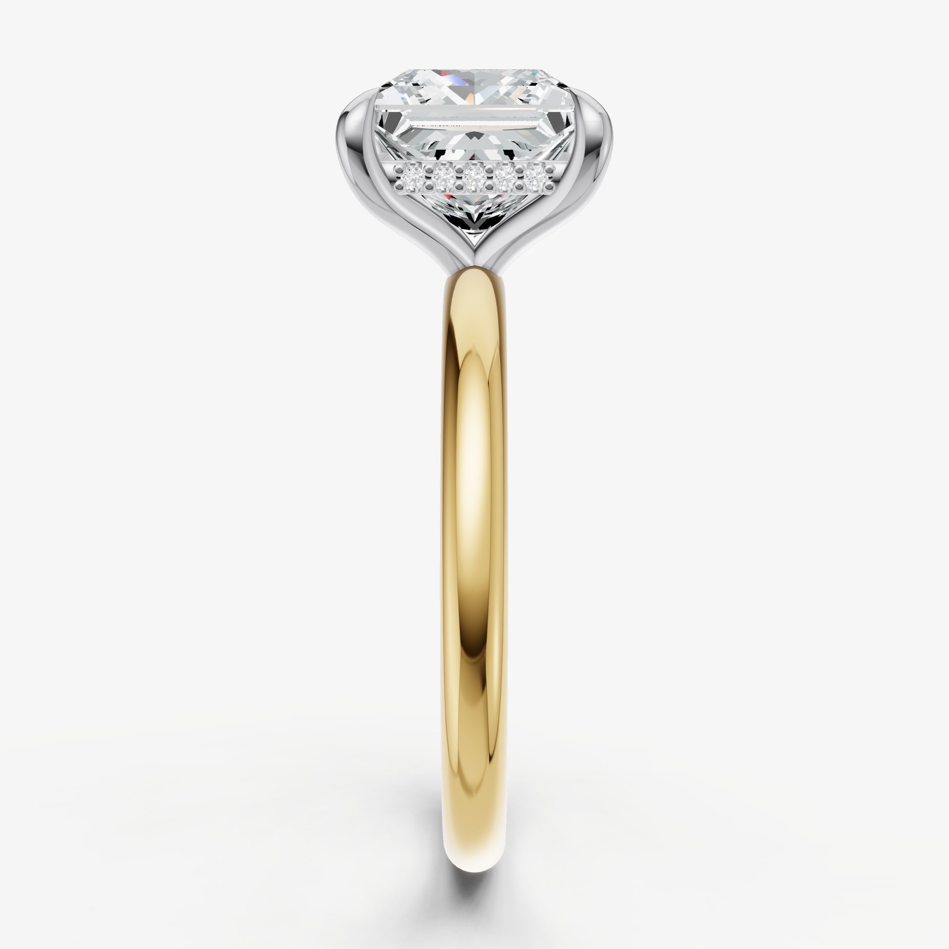 Princess Four Claw Solitaire Engagement Ring with Hidden Halo