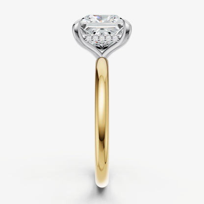 Princess Four Claw Solitaire Engagement Ring with Hidden Halo