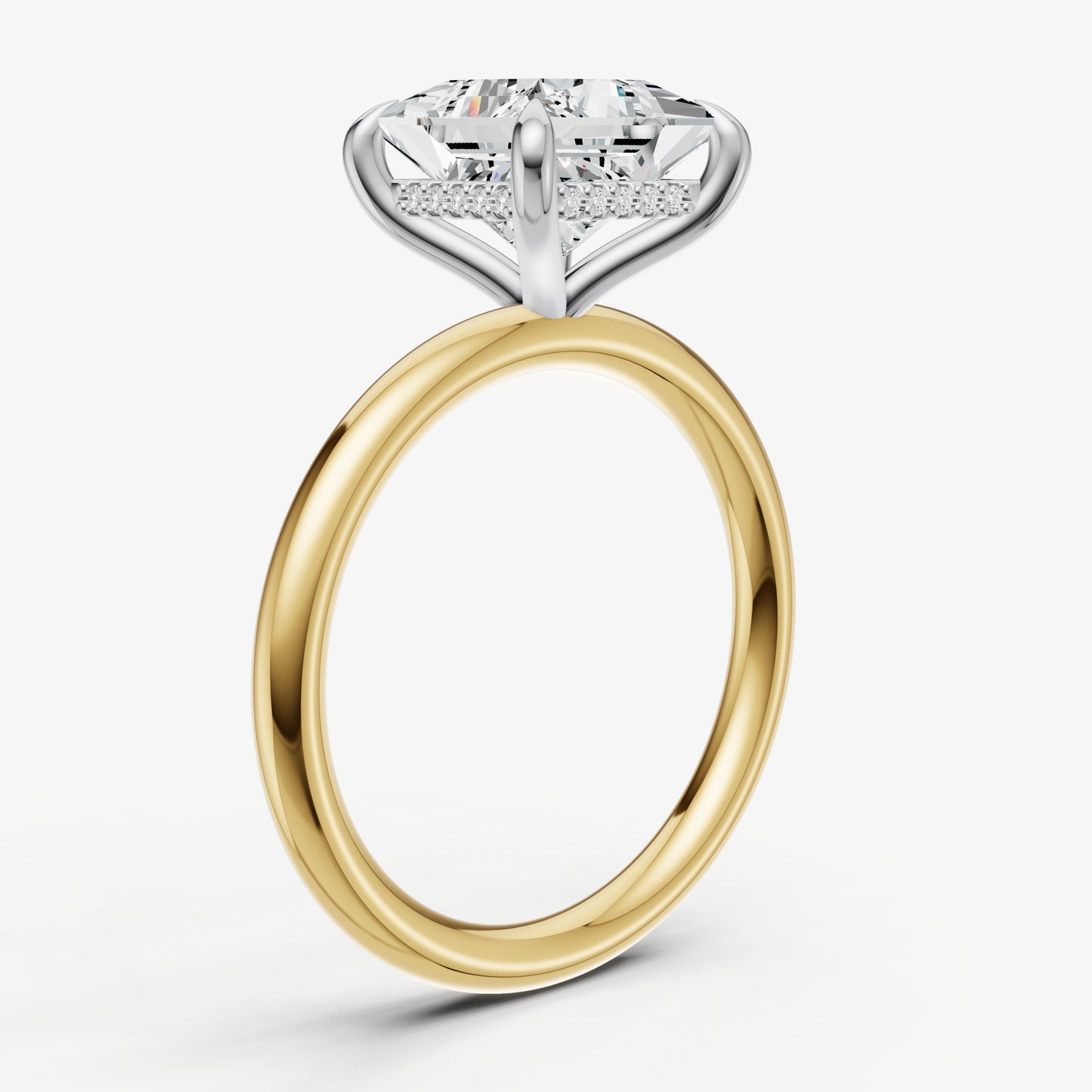 Princess Four Claw Solitaire Engagement Ring with Hidden Halo