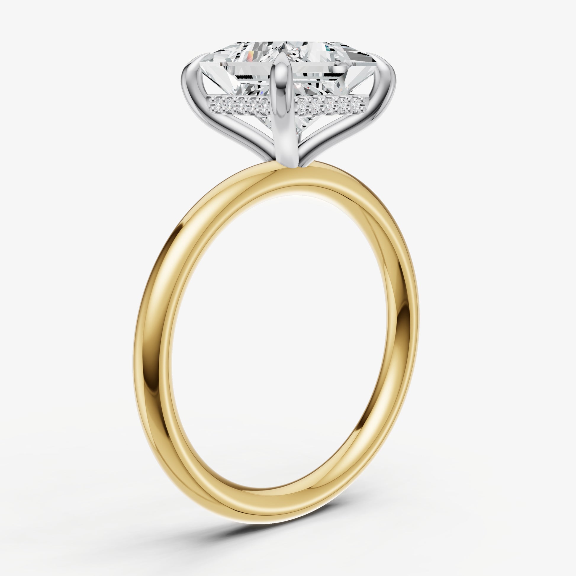 Princess Four Claw Solitaire Engagement Ring with Hidden Halo