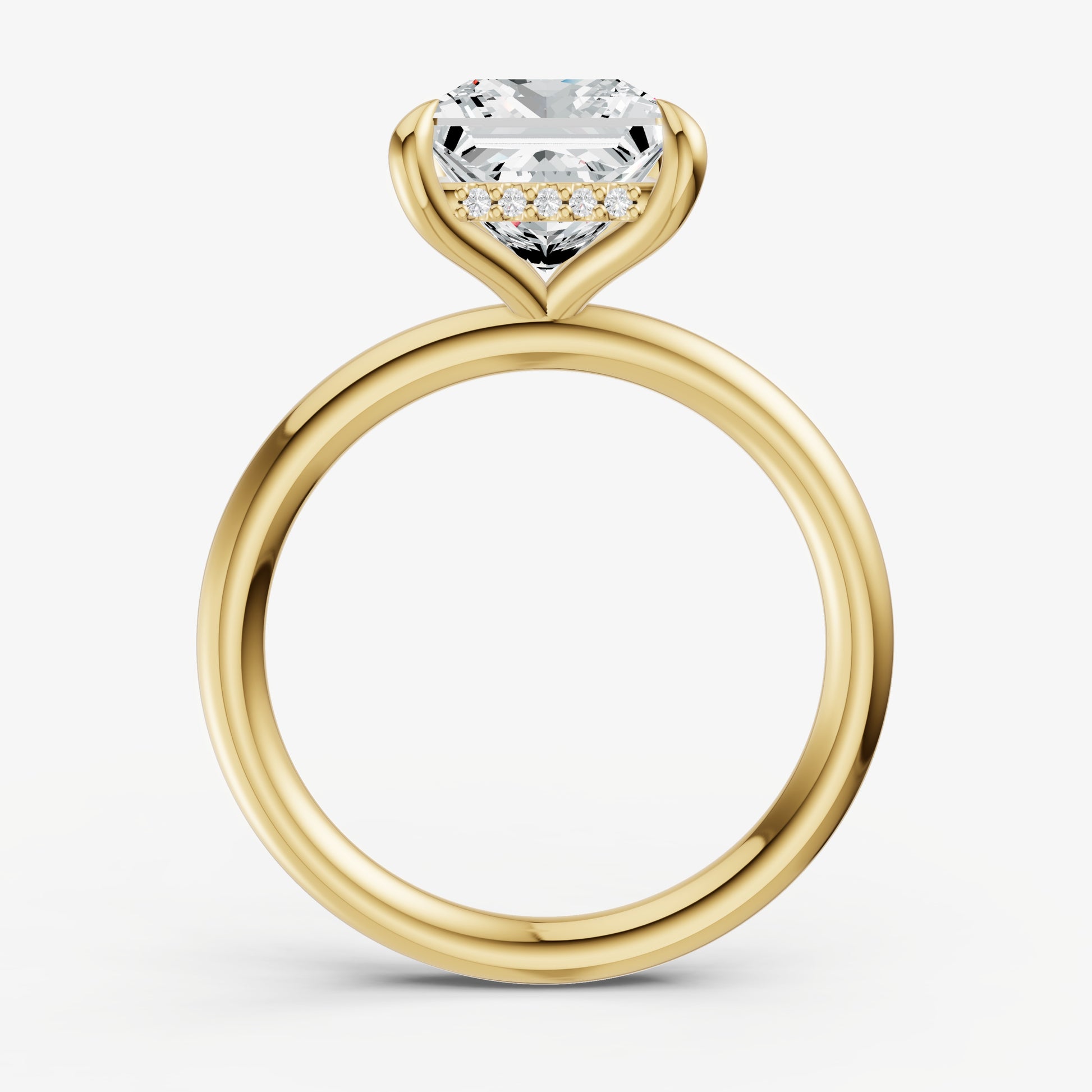 Princess Four Claw Solitaire Engagement Ring with Hidden Halo