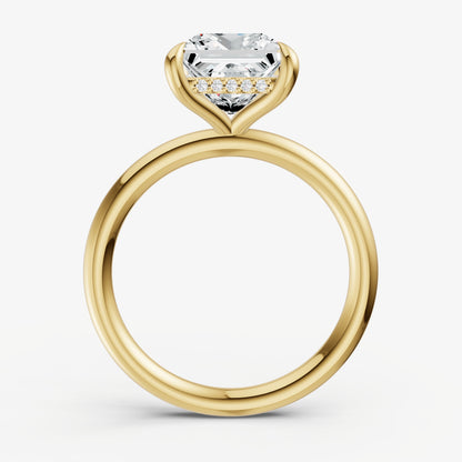 Princess Four Claw Solitaire Engagement Ring with Hidden Halo
