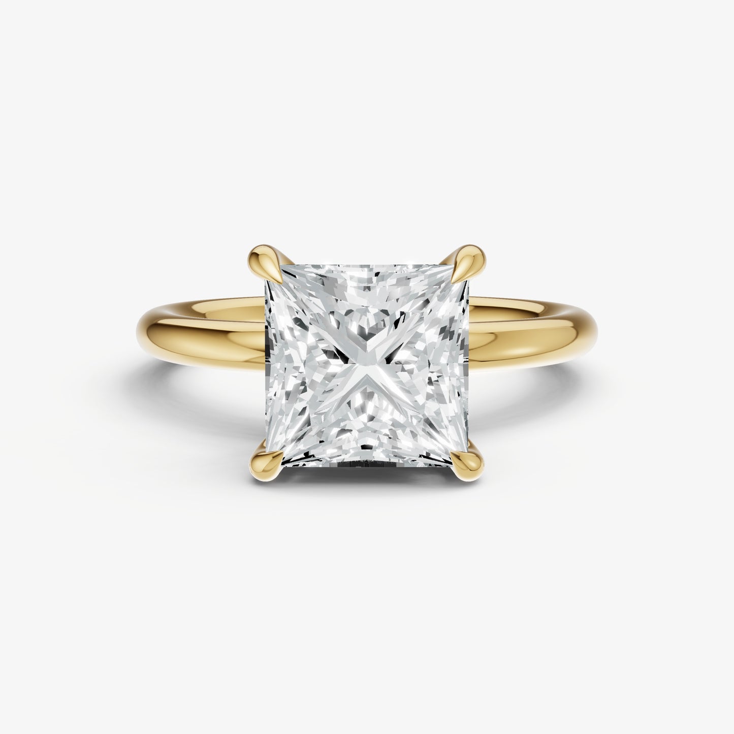 Princess Four Claw Solitaire Engagement Ring with Hidden Halo