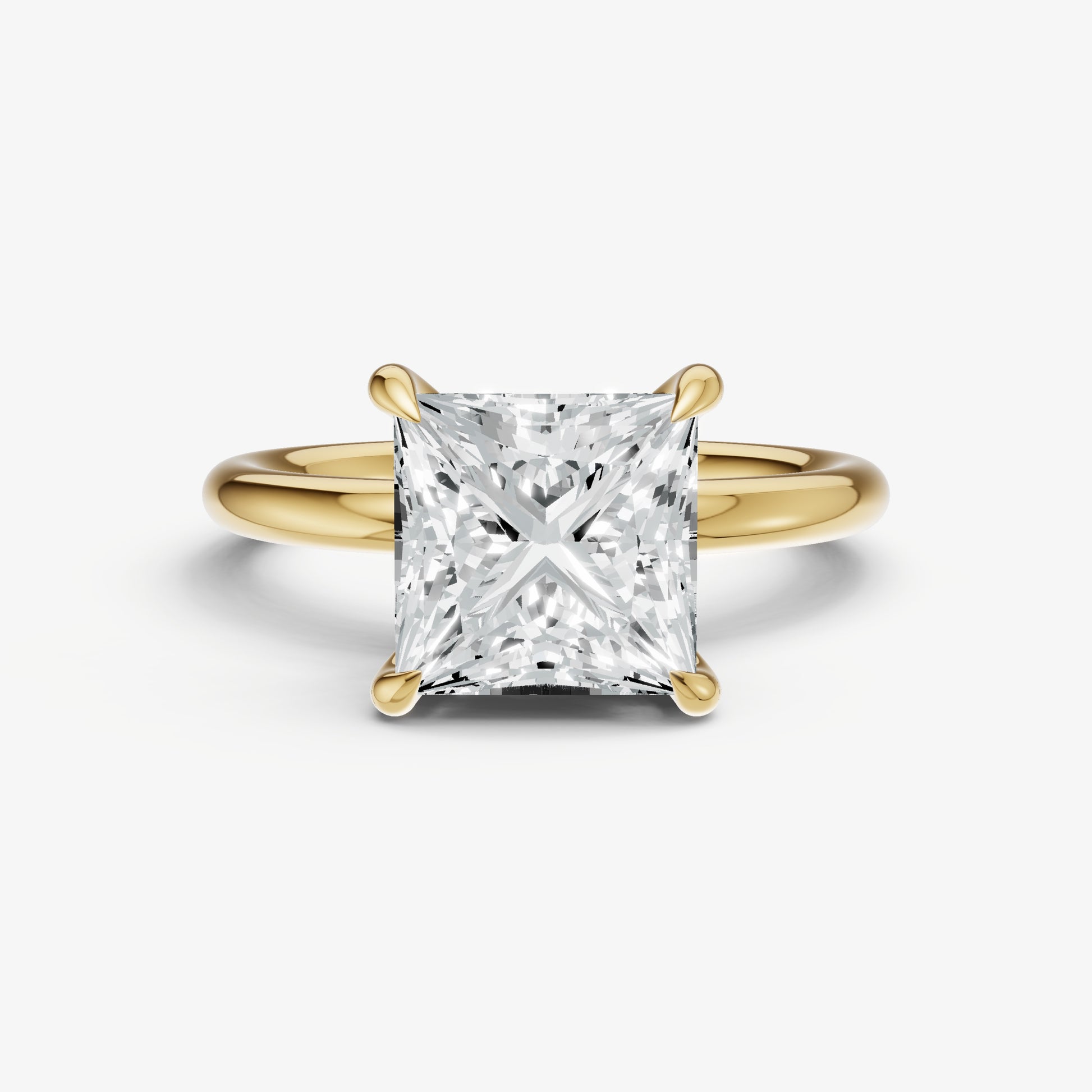 Princess Four Claw Solitaire Engagement Ring with Hidden Halo