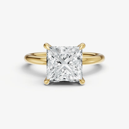 Princess Four Claw Solitaire Engagement Ring with Hidden Halo