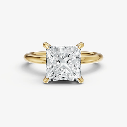 Princess Four Claw Solitaire Engagement Ring with Hidden Halo