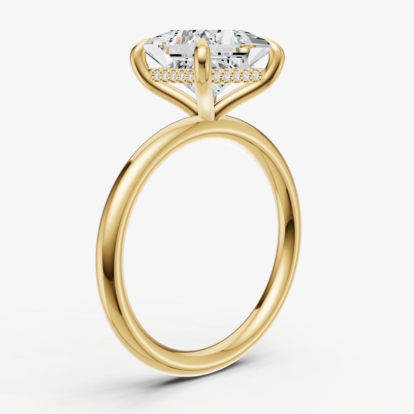 Princess Four Claw Solitaire Engagement Ring with Hidden Halo